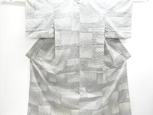 アンティーク　横段に花模様手織り紬単衣着物